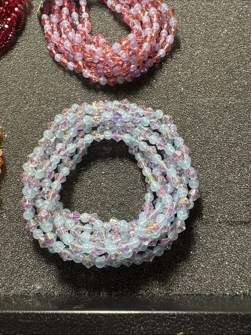 Assorted Beaded Stretch Bracelets - Red, Pink, Orange, Lavender